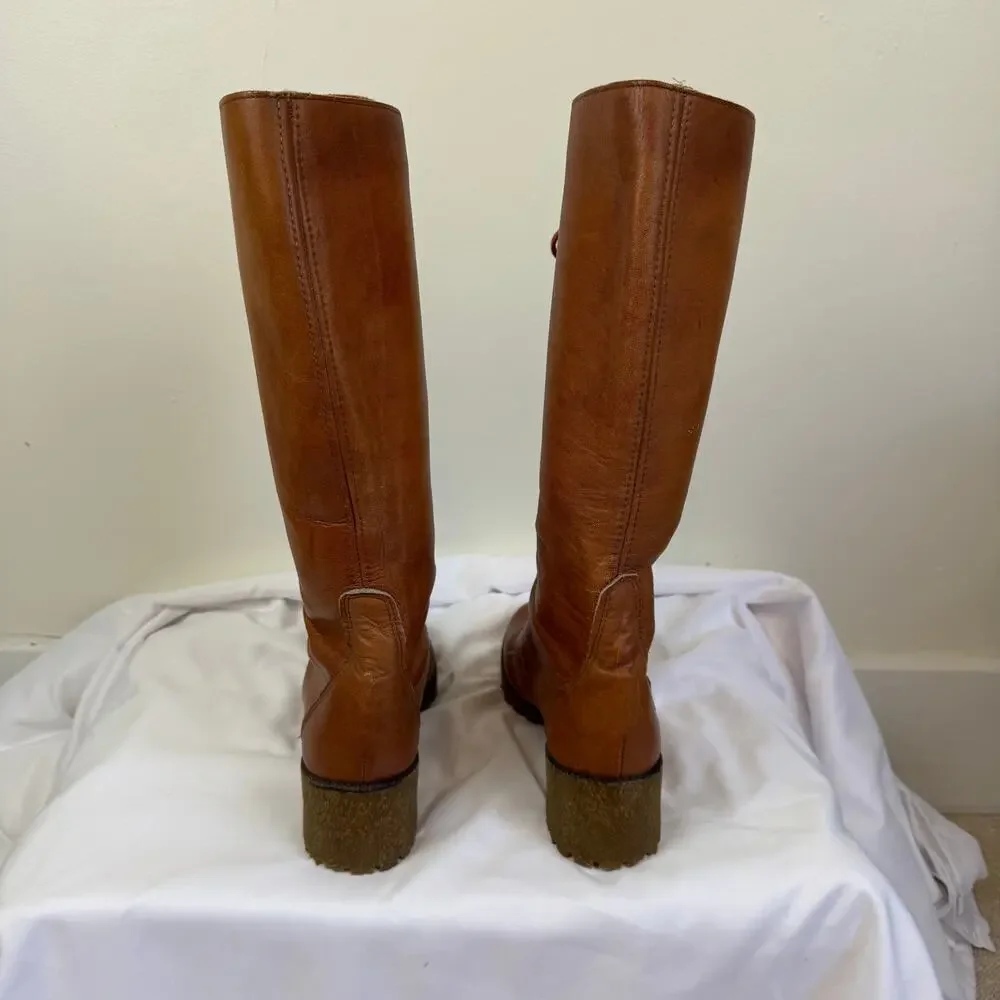 Vtg FRYE 60s 70s Women's 10 B Boots Brown Leather Lace Up Campus Stacked Heel - Picture 6 of 16